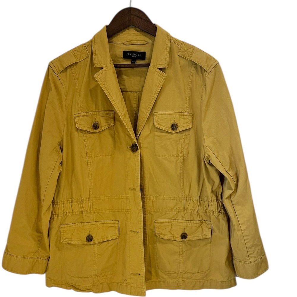 Talbots Utility Jacket Mustard Yellow Safari Military Lightweight Jacket Sz 12P - Picture 2 of 3